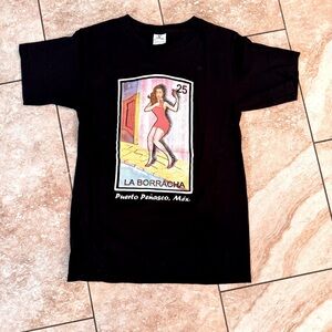 Yazbek size small 100% cotton specialty T design on front, back is solid black